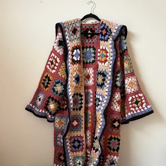 Granny Square Handmade Crochet maxi cardigan coat - Picture 1 of 8